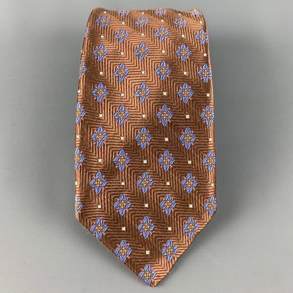 ROBERT TALBOTT Brown Blue Jacquard Silk Tie - Picture 1 of 5